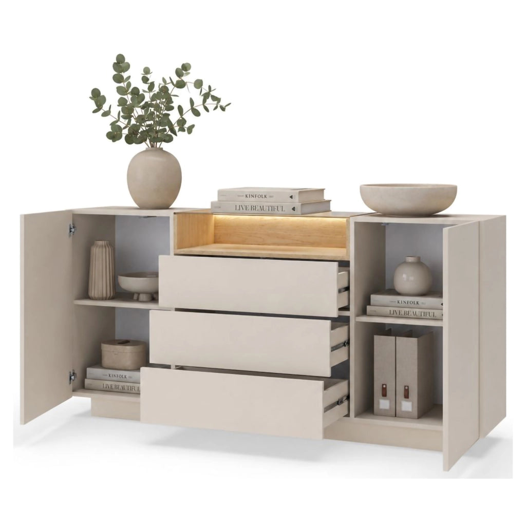 Madia Haleli, Credenza 3 Cassetti, 176x40x83h cm Beige