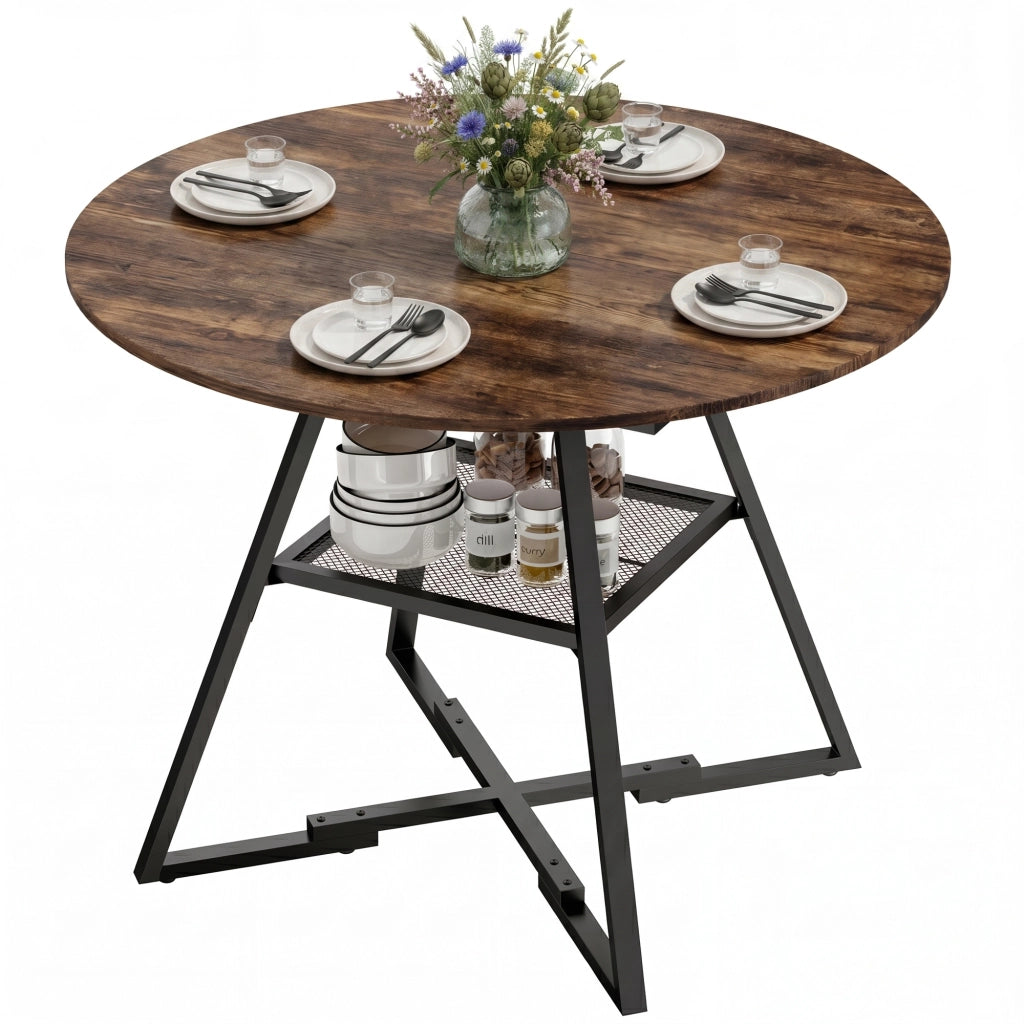 Tavolo da pranzo rotondo 4 persone ¨C Xylo ¨C 100 cm legno marrone con ripiano salvaspazio