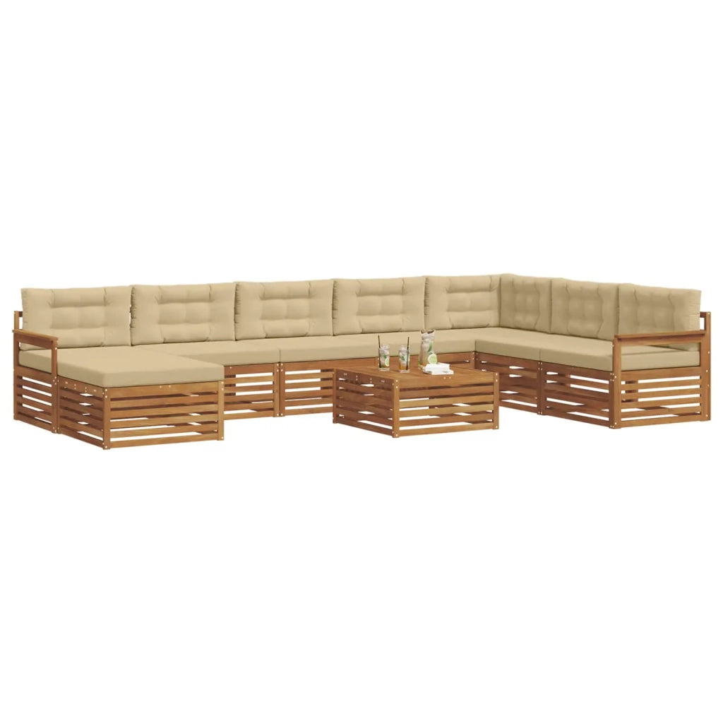 Set di divani da esterno con cuscino 9 pcs Naturale e Beige