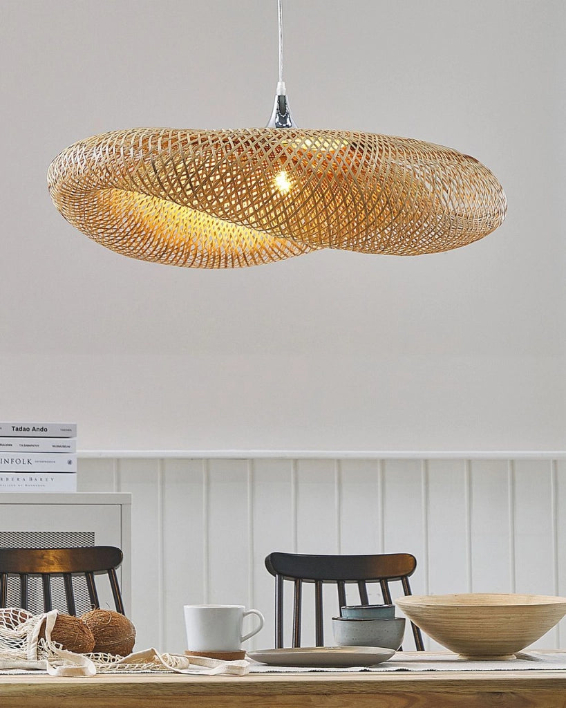 Lampada a sospensione in legno di bambù in legno Boho lampadario