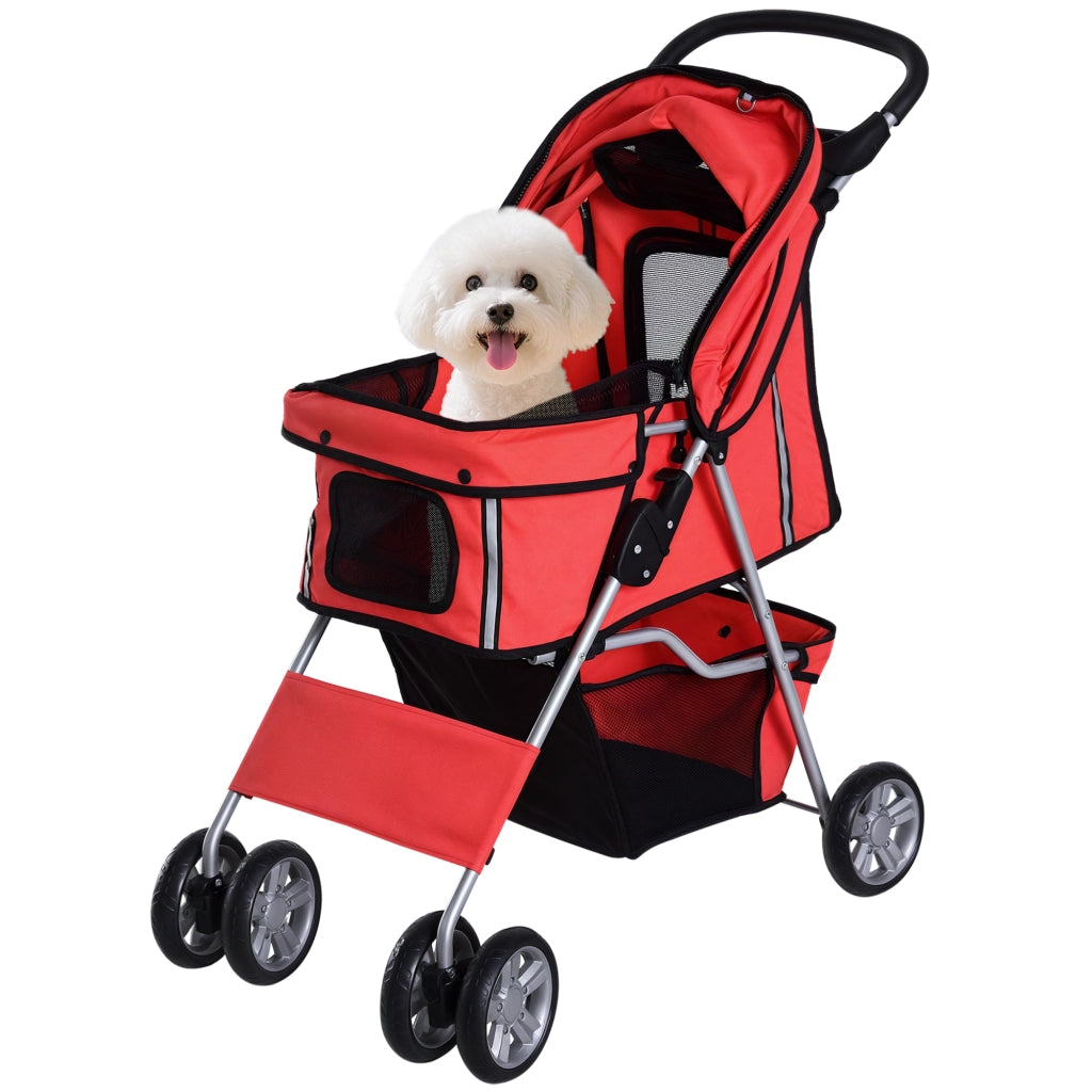 Carrello Portaoggetti per Cani con Toldo e Ruote ¨C zephmum ¨C Rosso 75x45x97 cm