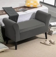 Panca Contenitore Imbottita per Camera in Tessuto Vellutato con Braccioli, 111.5x41x65cm - Grigio