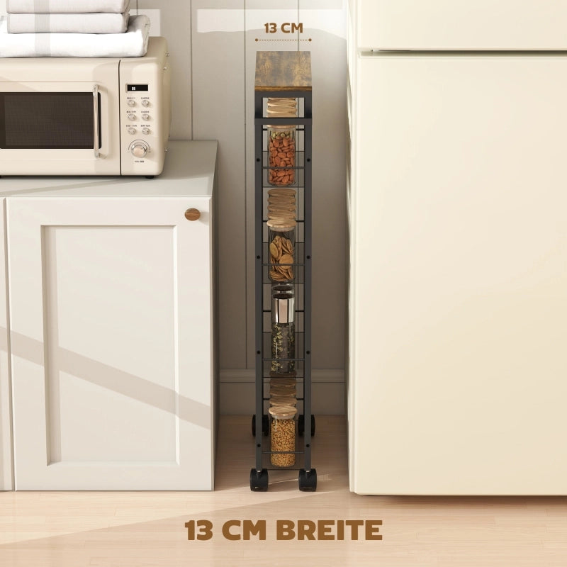 CARRELLO CUCINA STRETTO 13 cm Nero a 5 livelli con ruote
