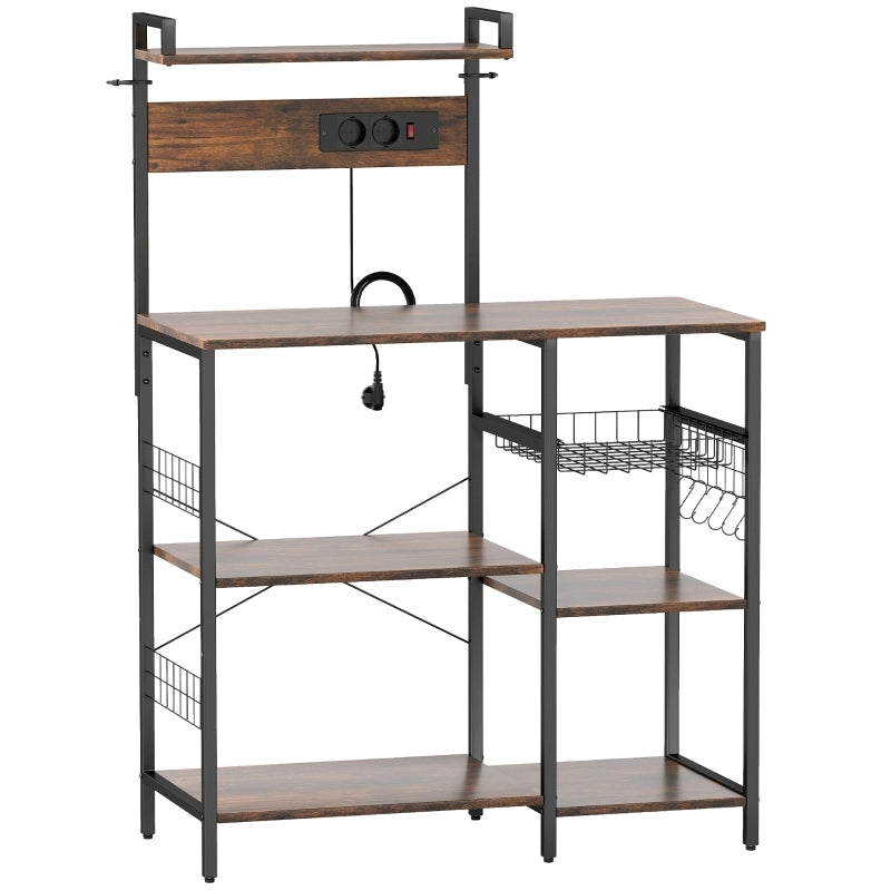 SCAFFALE DA CUCINA CON 2 PRESE 90x42x130 cm Marrone rustico e acciaio