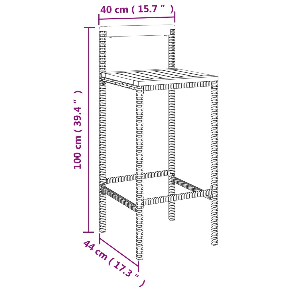 Set Bar Giardino 3pz Grigio Polyrattan e Legno Massello Acacia 3187726