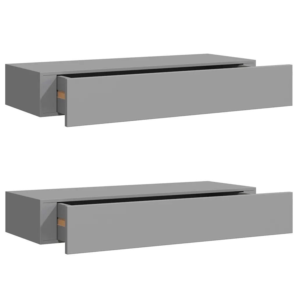 2 pz Scaffali con Cassetti da Parete | Mensola sospesa Grigi 60x23,5x10 cm MDF