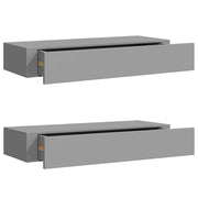 2 pz Scaffali con Cassetti da Parete | Mensola sospesa Grigi 60x23,5x10 cm MDF