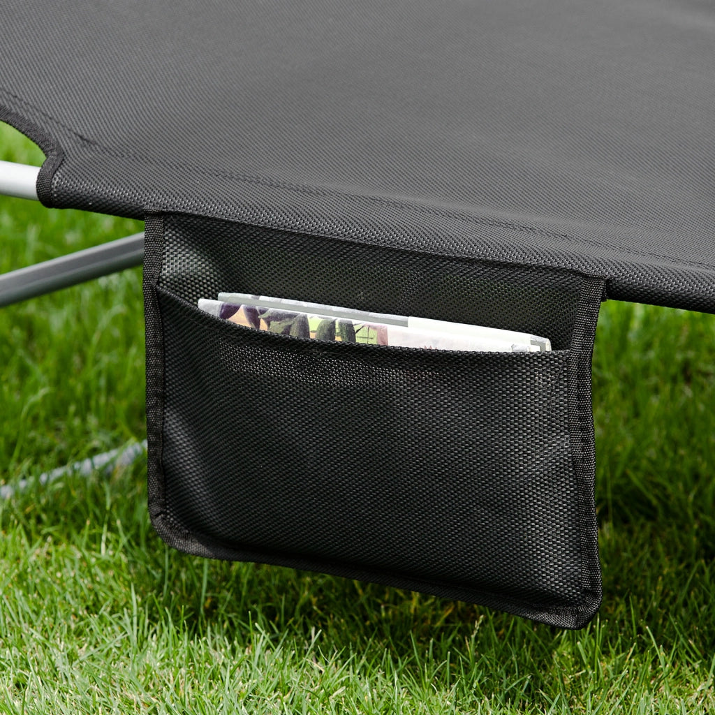 SoBuy Sdraio da Giardino Reclinabile Lettino Prendisole con Cuscino e Tasca Laterale Sedia Sdraio da Esterno per Patio Campeggio Spiaggia Sdraio Pieghevole da Giardino Nero 155x56x81cm OGS35-SCH