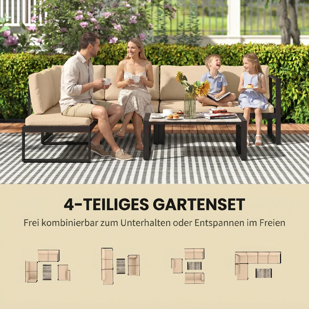 Set da giardino 4 pezzi con 2 divani a 2 posti, sedia senza braccioli e tavolino ¨C zephmum ¨C khaki
