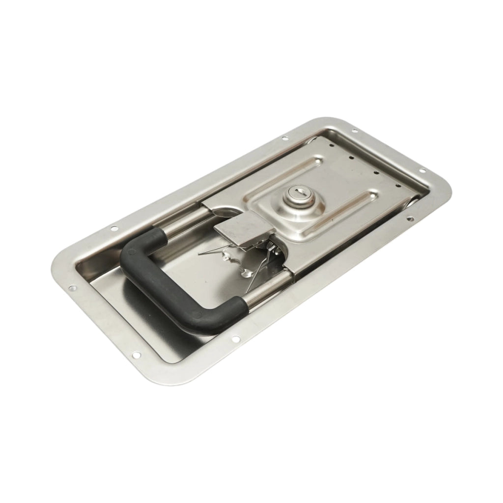 Serratura per porta camion incassata 16mm con 2 chiavi in acciaio inox 270x130x23,5mm
