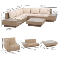 Set da Giardino 4 Pezzi in Rattan, Divano Angolare con Cuscini e Tavolini, Nero e Marrone chiaro