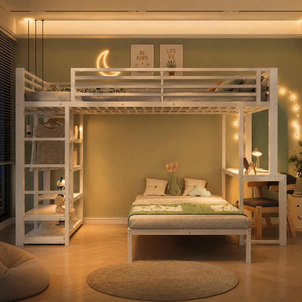 letto a castello mdf metallo bianco 90 x 200 cm