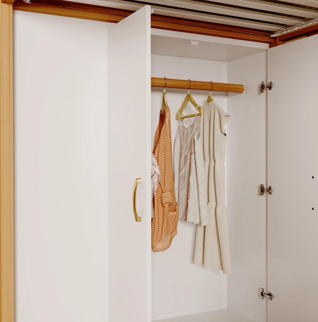 LETTO a soppalco 90x200 cm con armadio, scaffali e scala di sicurezza Bianco/Legno