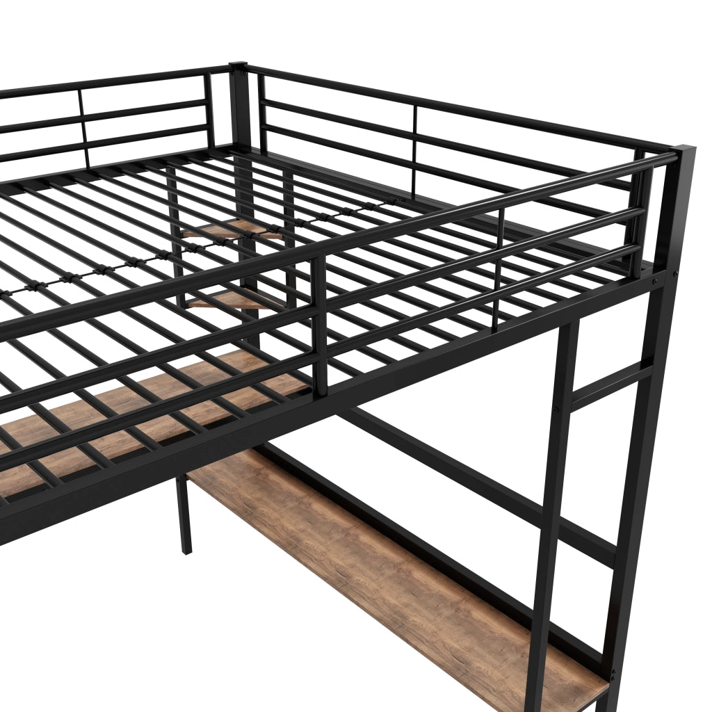 Letto a Soppalco Letto Matrimoniale con Scrivania; 4 Scaffali e Libreria 140×200 cm; senza Materasso