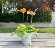 Decorazione per Giardino a forma di Uccello - Set di 3 Cappe per Giardino con Ramo Metallico - Decorazione Esterna