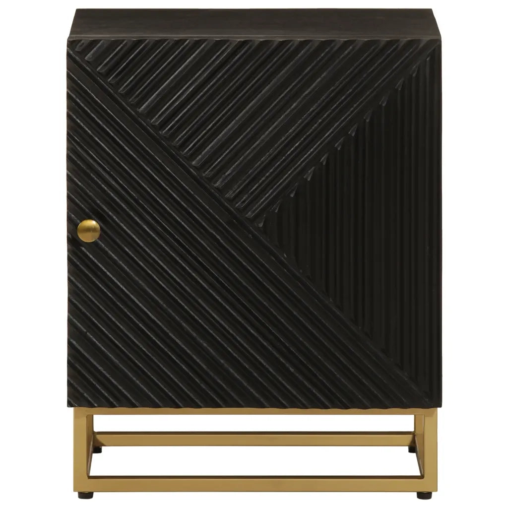 Comodino Nero 40x30x50 cm in Legno Massello di Mango e Ferro 372024