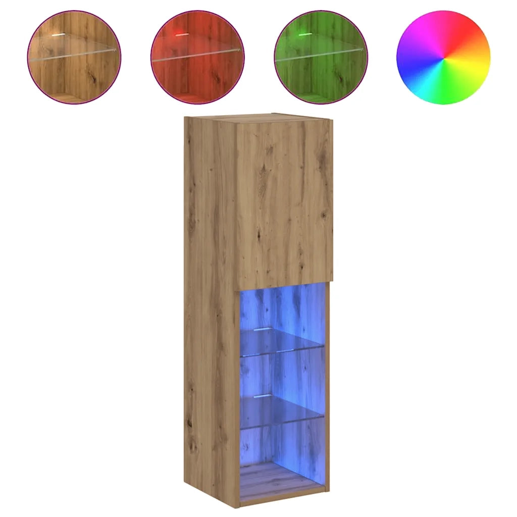 Mobile TV con Luci LED Rovere Artigianale 30,5x30x102 cm 857678