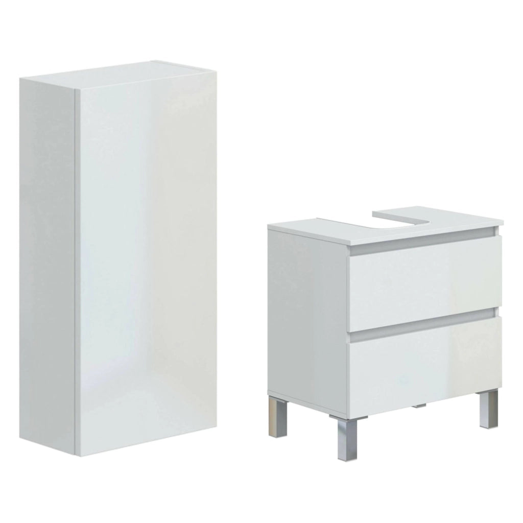 Frisa, set Mobili Bagno 2 Cassetti, Bianco Lucido