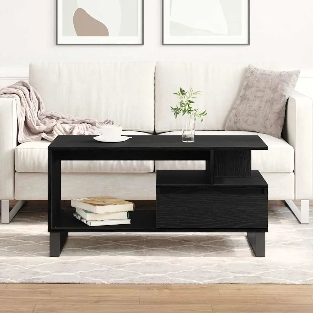 Tavolino da salotto con cassetto Rovere Nero 90 x 49 x 45 cm 862969
