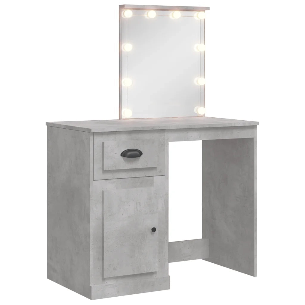 Toeletta | Tavolo da Trucco con Luci LED Grigio Cemento 90x42x132,5 cm