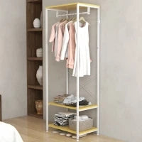 Mobile Appendiabiti 2 in 1 con Ripiano a 2 Livelli, in Acciaio e Truciolato, 60x40x167.5 cm