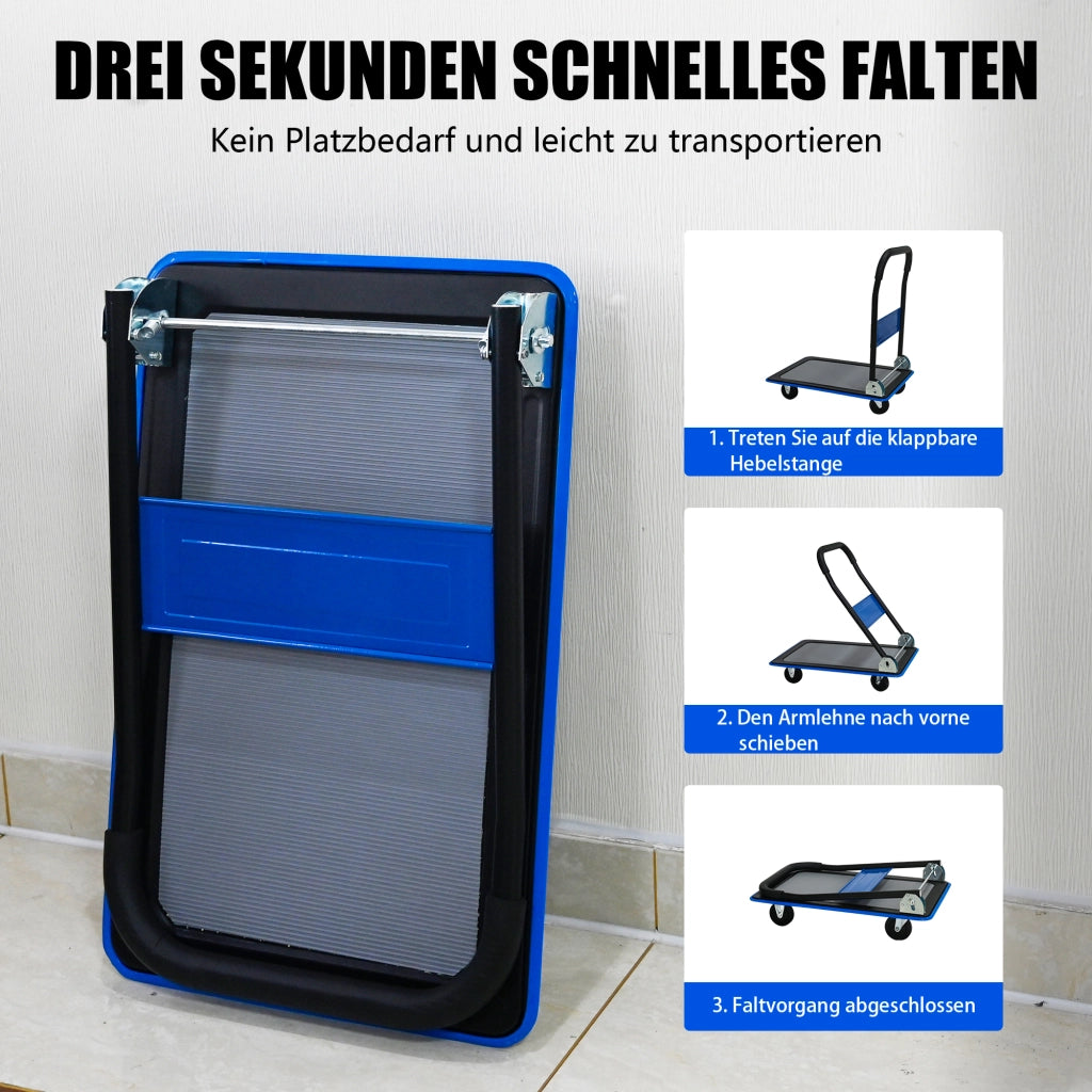CARRELLO PIATTAFORMA PIEGHEVOLE 150 kg IN ACCIAIO BLU