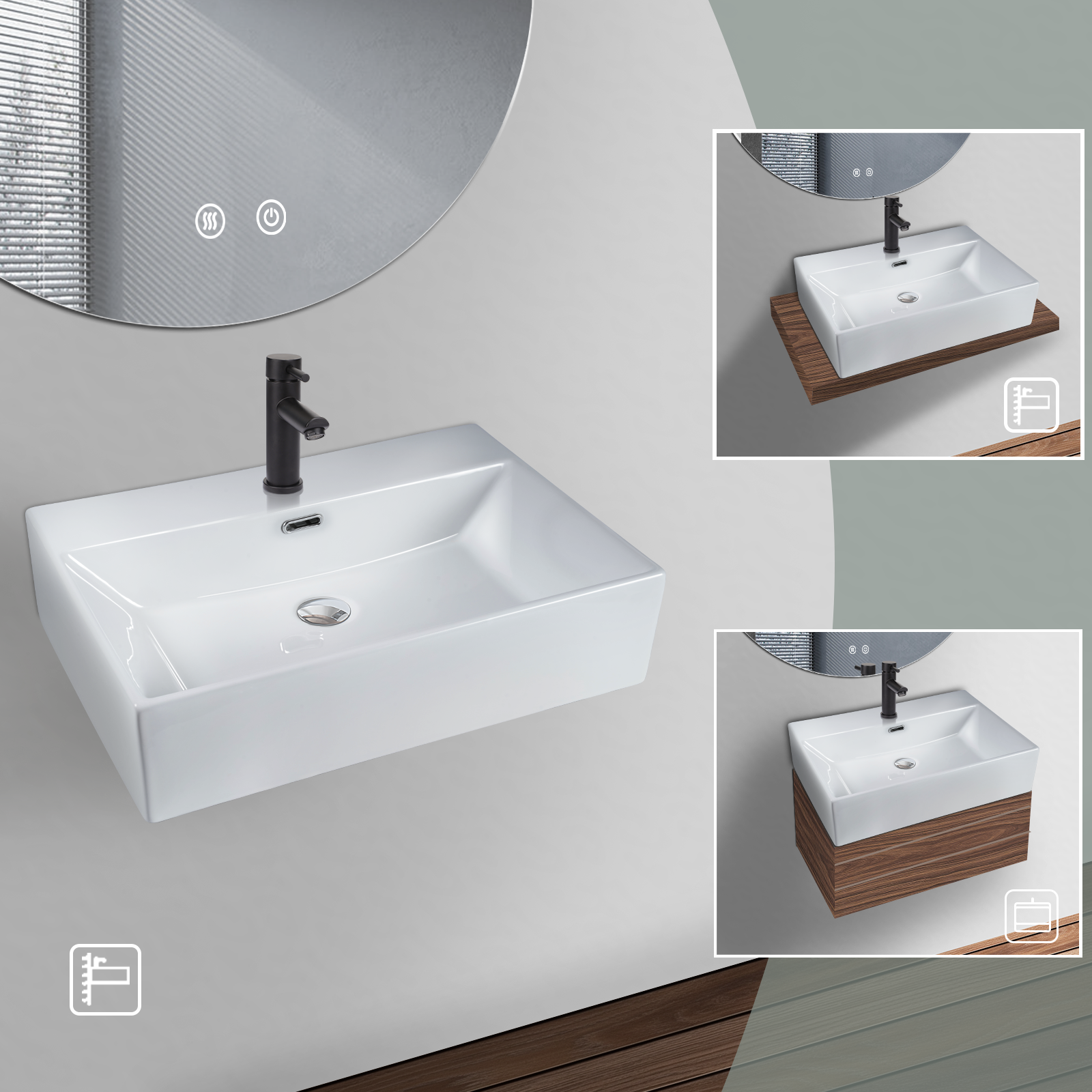 ZMH Lavabo bianco 51x42x15cm Ceramica
