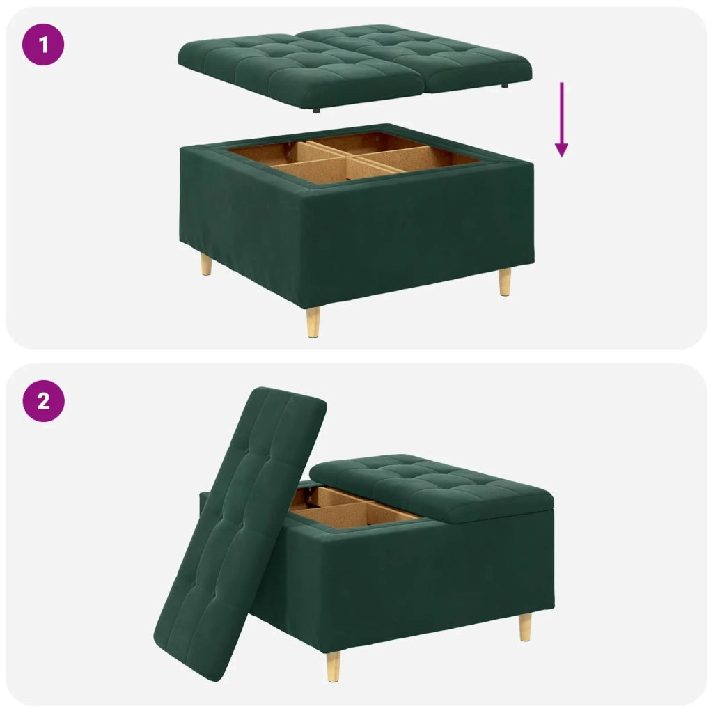 Pouf contenitore Verde Scuro 80 x 80 x 45 cm Velluto 876842