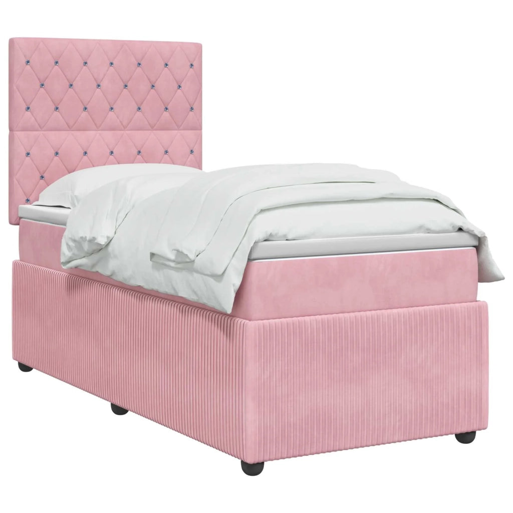 Letto Box Spring LED con Materasso Rosa 90 x 190 cm Velluto 3455974
