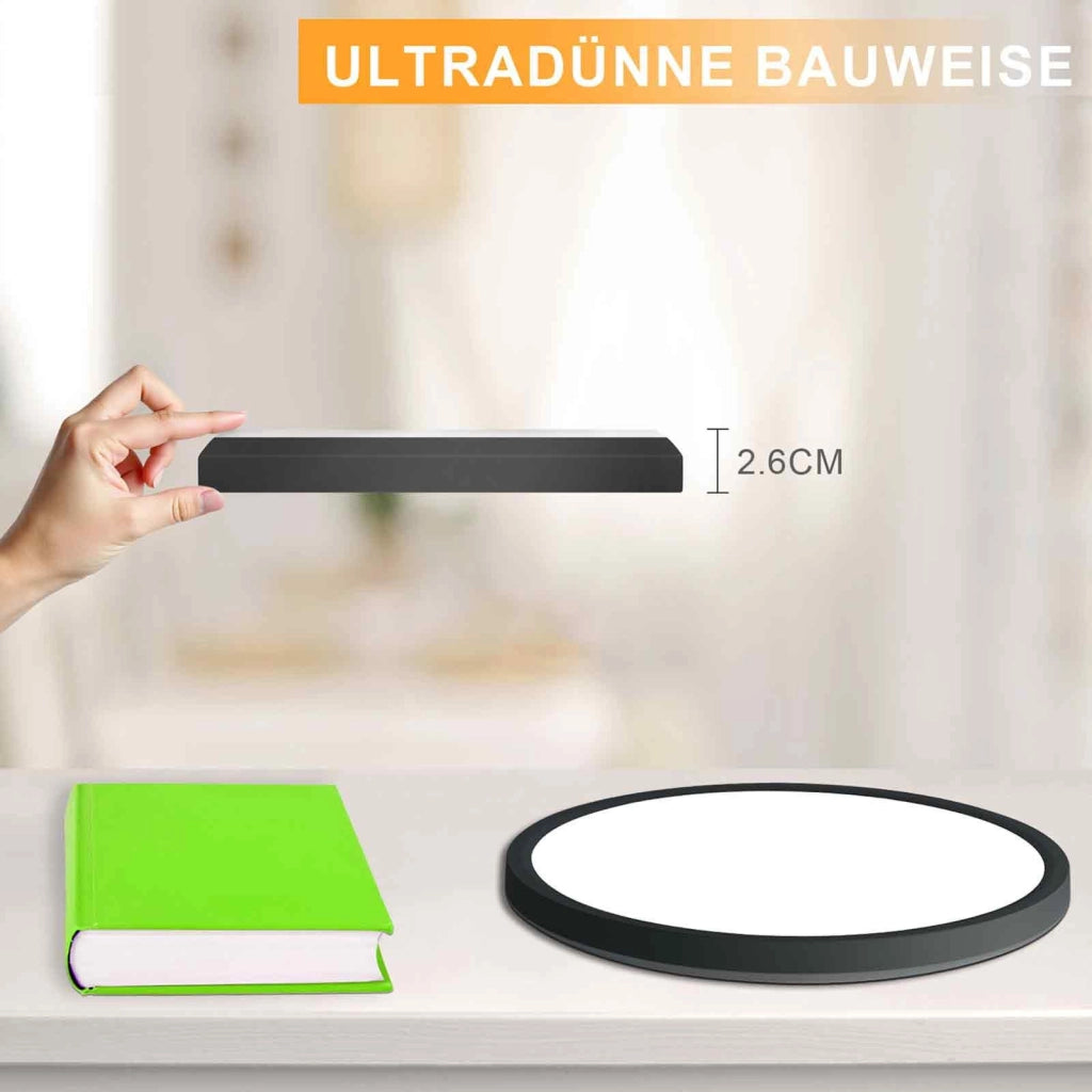 ZMH Lampada da soffitto plafoniera LED moderna rotonda nera 30cm per interni