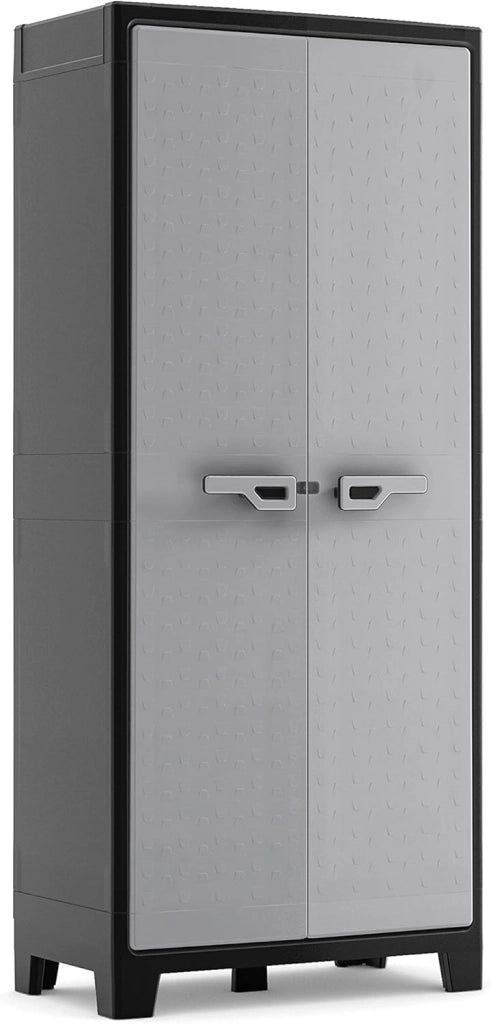 Armadio Portascope Titan XL in Resina Antracite e Grigio 80x44x182 cm con Ripiani Pieghevoli e Piedini Regolabili Keter