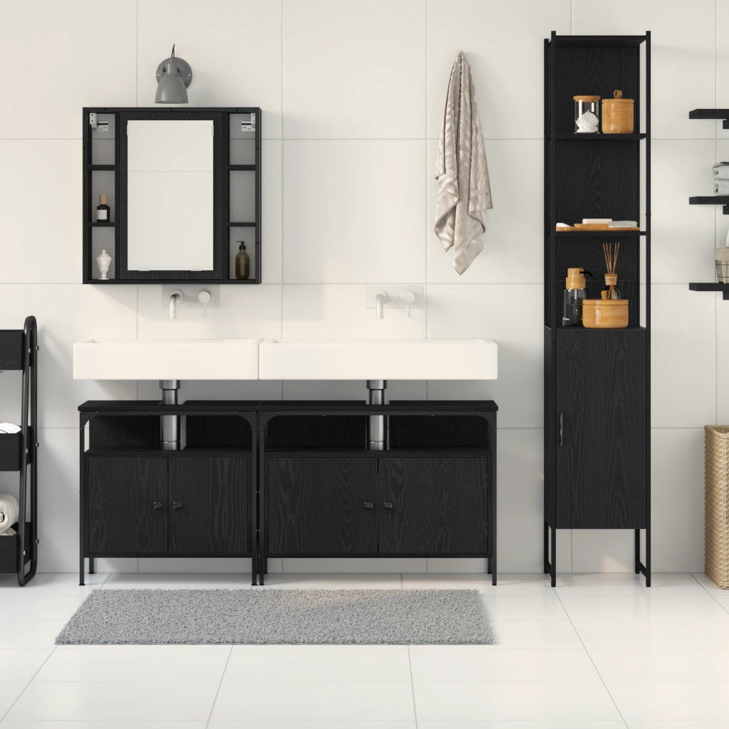 Set di Mobili per Bagno di 4 Pezzi in Rovere Nero e Legno Ingegnerizzato