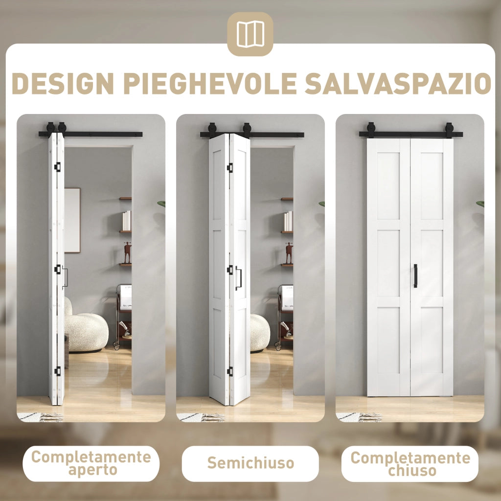 Porta 71x213cm, Stile Rustico, Kit Montaggio, Maniglia, Bianco Effetto Legno.