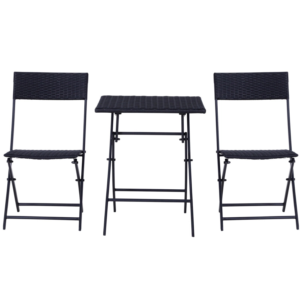 Set Tavolino e 2 Sedie Pieghevoli da Giardino in Rattan Sintetico Nero