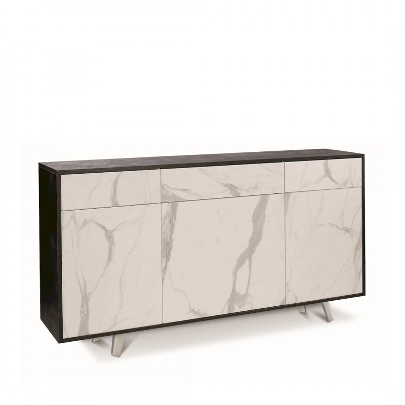 Mobile 3 Ante 3 Cassetti 164L x 41P x h92 – Finitura Nero Opaco e Marmo Calacatta – Sarmog