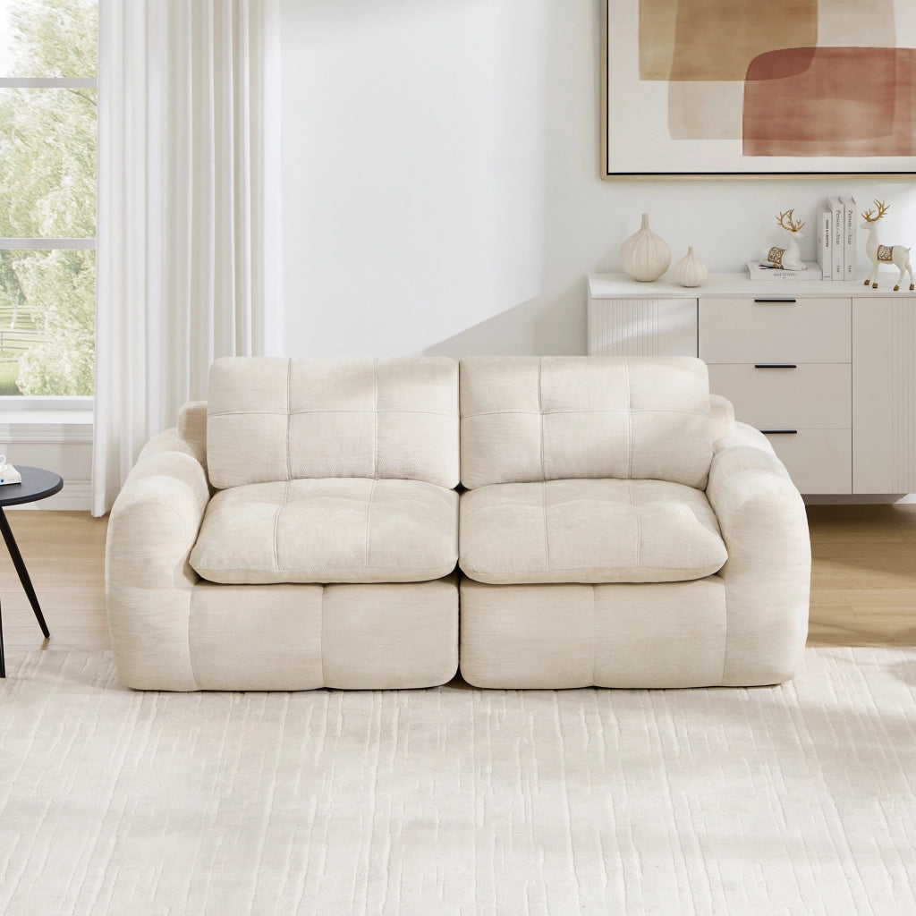 Divano modulare 2 posti con seduta profonda e montaggio senza attrezzi trapuntatura a quadri in chenille beige