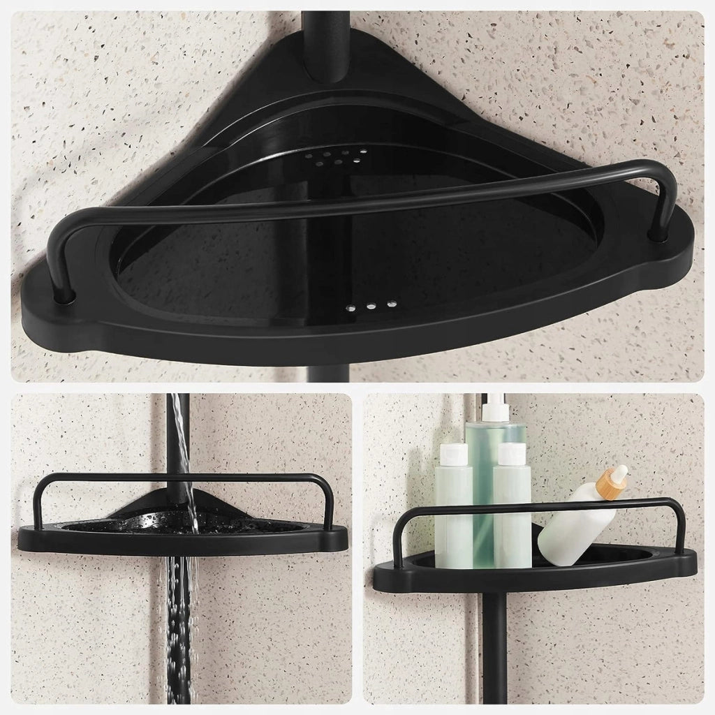 Scaffale da bagno telescopico angolare nero con 4 ripiani