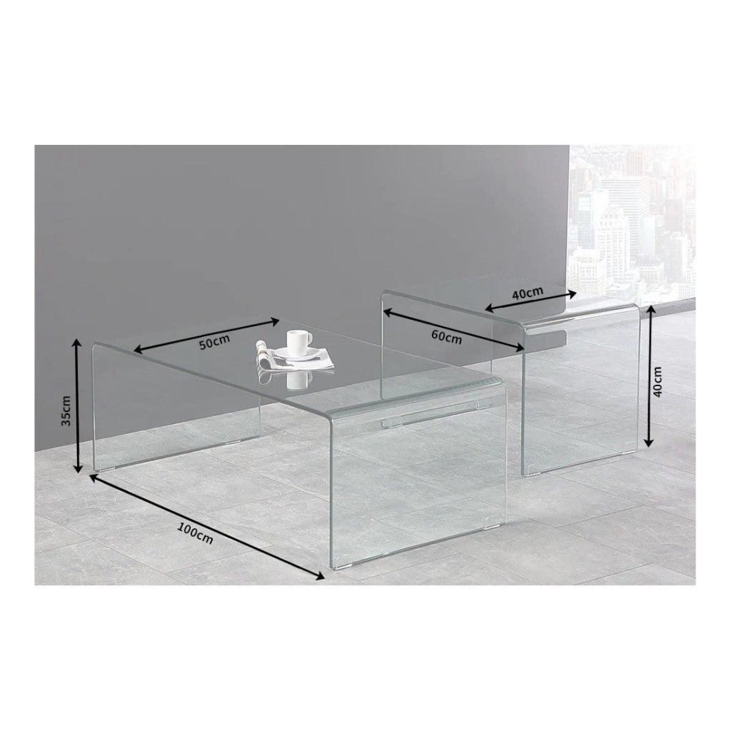 Tavolini impilabili HOLOW – Set di 2 tavolini bassi design in vetro temperato