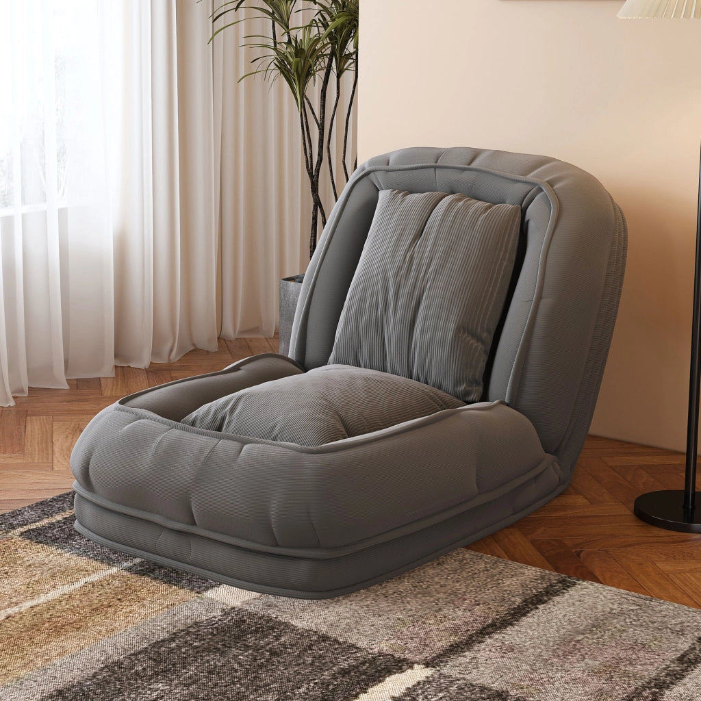 Divano letto ergonomico pieghevole con schienale regolabile a 5 posizioni e 2 cuscini, in tessuto grigio