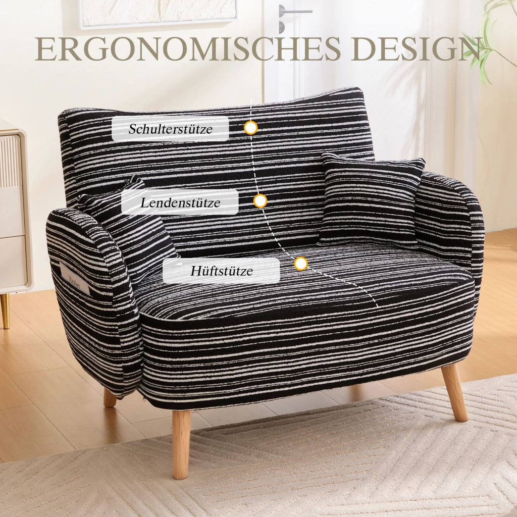 Divano Dritto 2 Posti con Tasche Laterali Braccioli Imbottiti Seduta Profonda Design Moderno in Bouclé Nero
