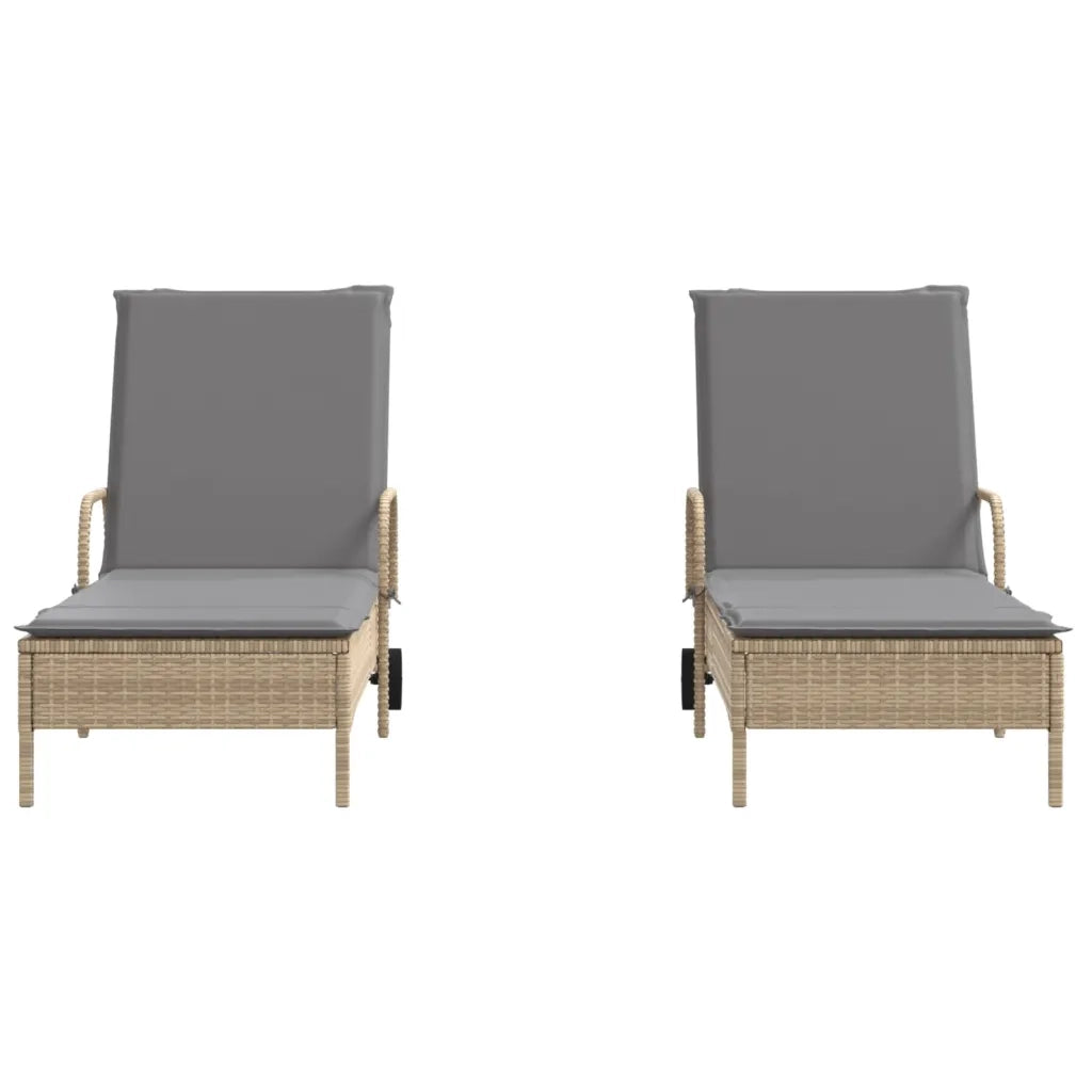 Lettini Prendisole 2 pz con Cuscini Beige in Polyrattan 3261437