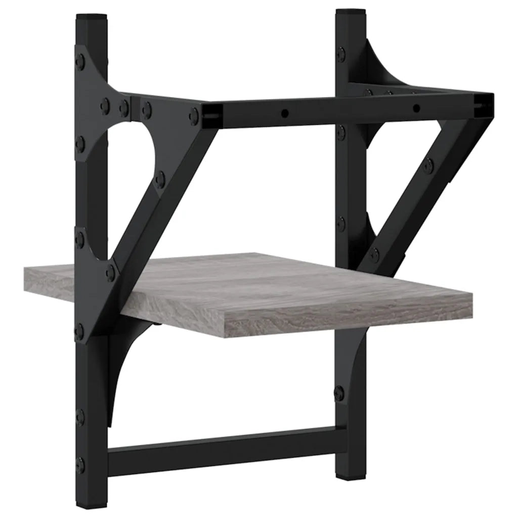 2 pz Mensole a Parete | Scaffale Parete | Ripiano a parete con Aste Grigio Sonoma 20x25x30 cm