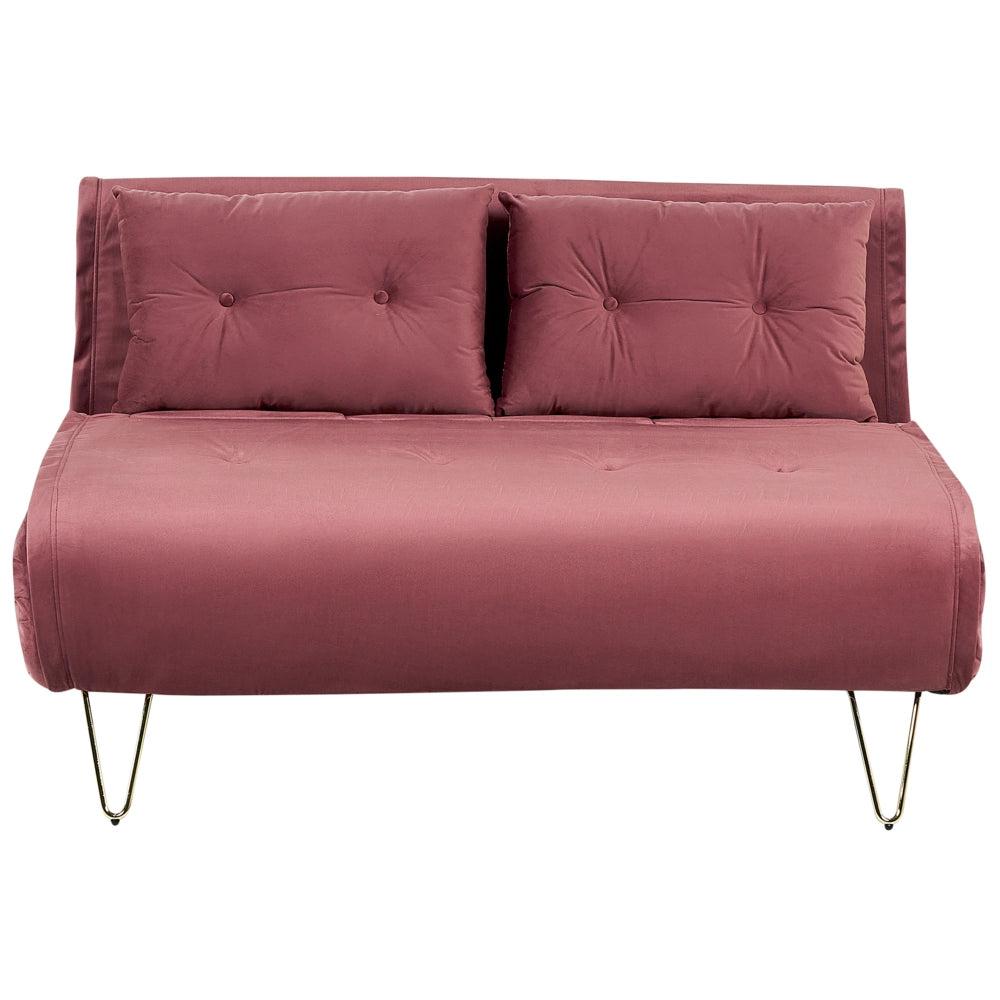Divano Letto a 2 posti in velluto rosa con gambe in metallo senza braccioli 2 cuscini gambe metallo glamour