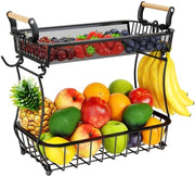 Fruttiera a 2 livelli con uncini per banana - nero - metallo