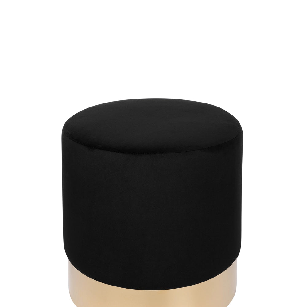 Poggiapiedi rotondo in velluto Nero con pouf da toeletta Glam Sgabello con dorato