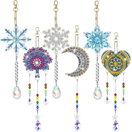 Decorazione per finestre 5D - Ornamento a forma di fiocco di neve in cristallo - Incluso adesivo e perle - Disponibile in diverse dimensioni - Decorazione per casa e giardino