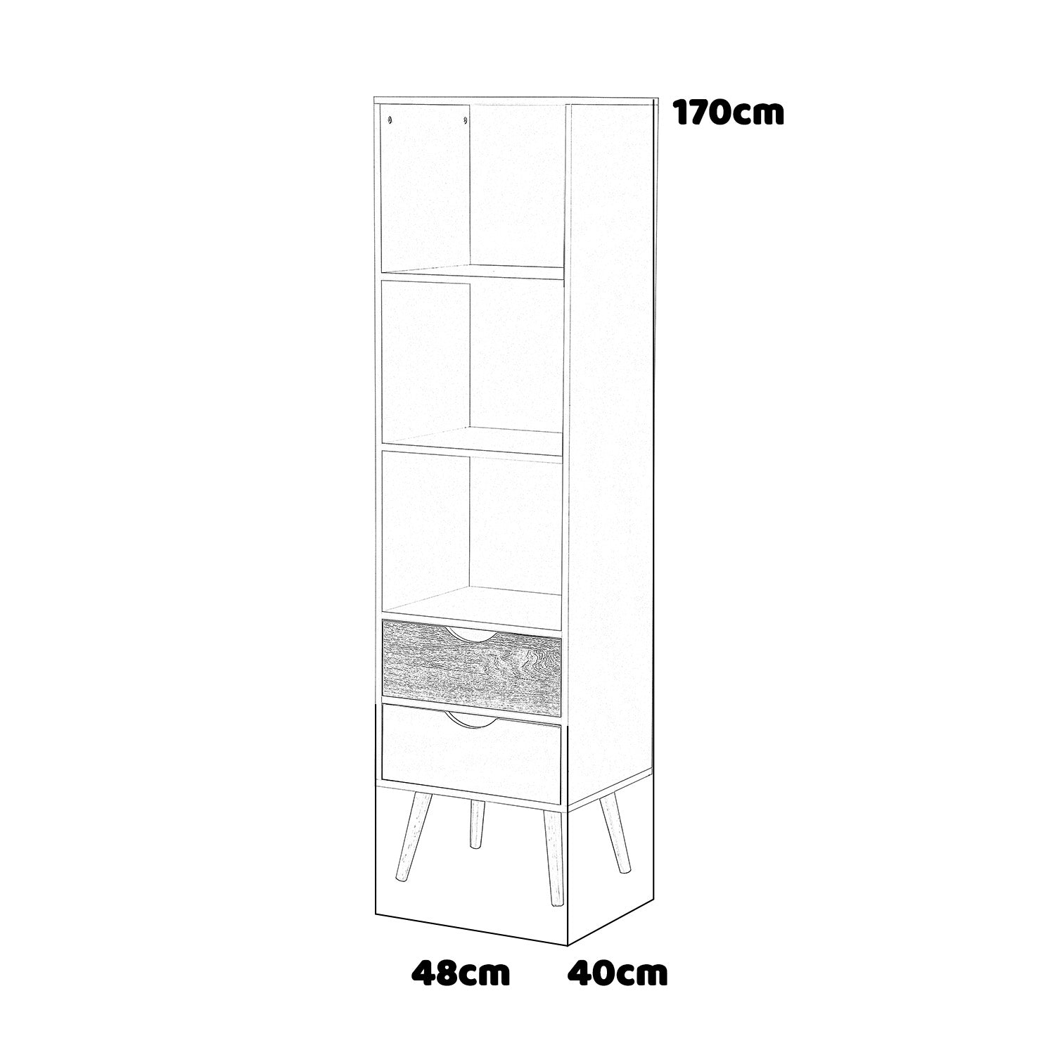 Bolt - colonna multiuso in stile nordico con 2 cassetti e 3 vani a giorno