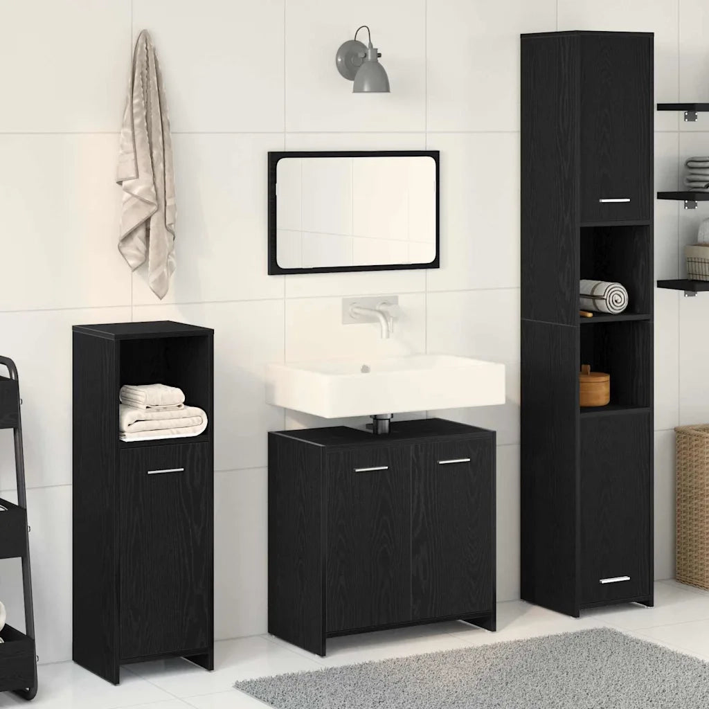 Set di mobili per il bagno 4 pcs Rovere Nero Legno multistrato 3332562