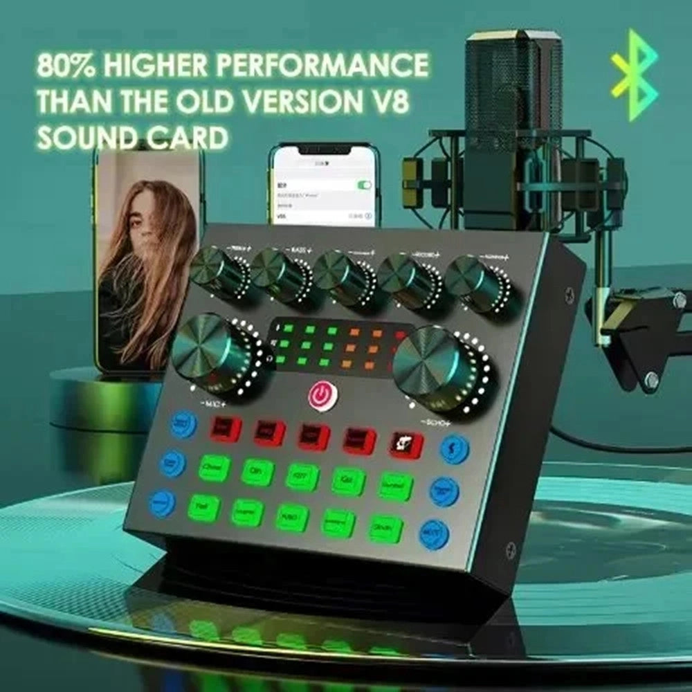 Trade Shop - Set Professionale Con Microfono A Condensatore Scheda Audio Q-sk8 Per Podcast Registrazione -