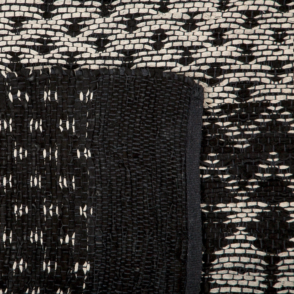 Tappeto tappetino Nero con Rettangolo Bianco 140 x 200 cm Moderno Contemporaneo Telato a mano in pelle di cotone fatto a mano